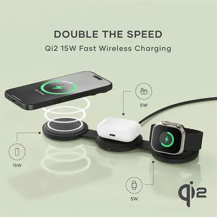 Satechi Qi2 OntheGo 3-in-1 Wireless Charger - Black