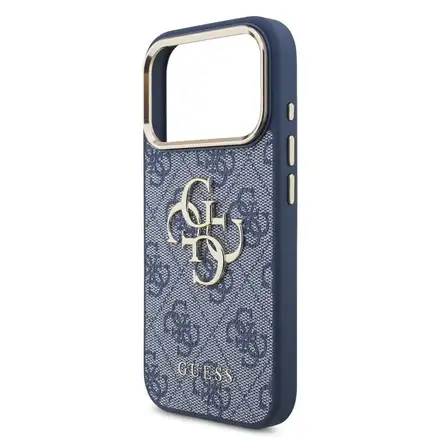 Guess PU Leather 4G Metal Logo Gold Frame kryt iPhone 18 Pro modrý