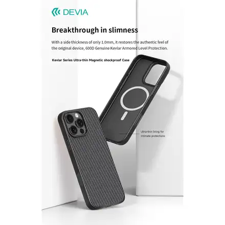 Devia kryt Kevlar Ultra-Thin Magnetic Shockproof Case pre iPhone 16 Pro Max - Black