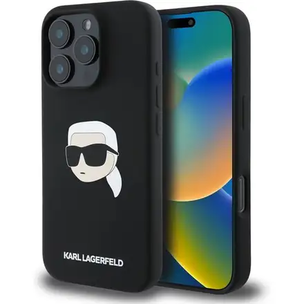 Karl Lagerfeld Liquid Silicone Karl Head MagSafe kryt iPhone 16 Pro čierny