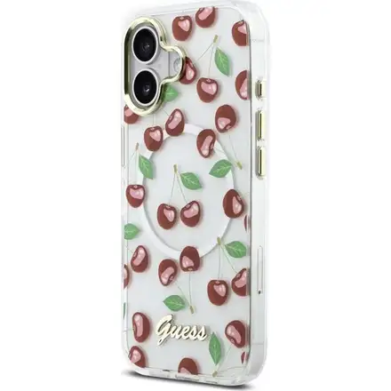 Guess IML Glitter Cherry MagSafe kryt iPhone 17 biely