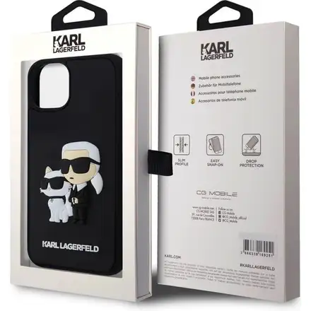 Karl Lagerfeld 3D Rubber Karl and Choupette kryt iPhone 13 čierny