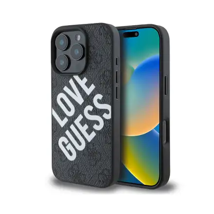 Guess PU Leather 4G Big Love Logo MagSafe kryt iPhone 16 Pro čierny
