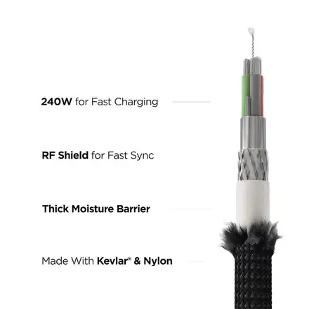 Nomad kábel Made with Kevlar USB-C Cable 240W 3m - Carbide