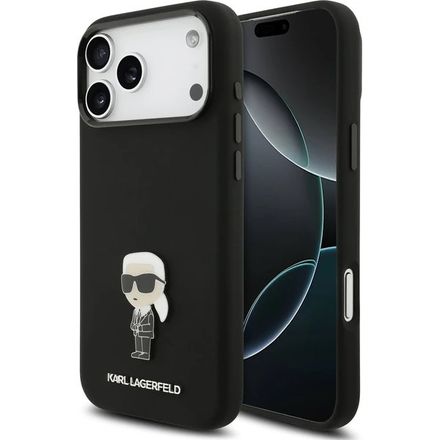 Karl Lagerfeld Liquid Silicone Metal Ikonik kryt iPhone 17 Pro čierny