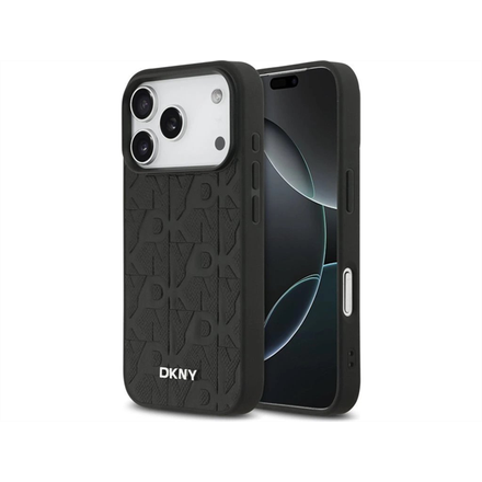 DKNY PU Leather Grid Pattern Magsafe kryt iPhone 17 Pro čierny