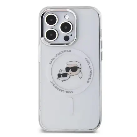 Karl Lagerfeld IML K&CH Heads Metal Frame MagSafe kryt iPhone 15 Pro priehľadná
