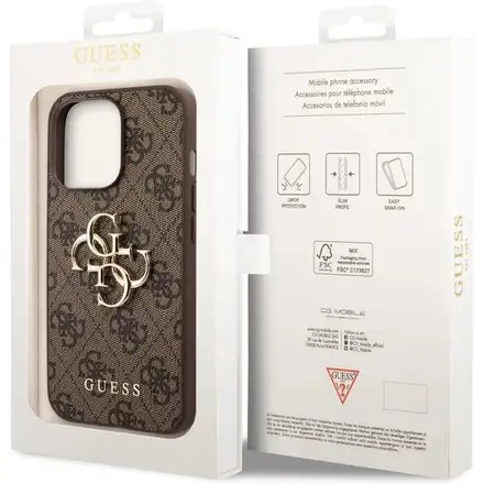 Guess PU 4G Metal Logo kryt iPhone 14 Pro Max hnedý
