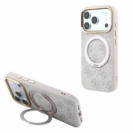 Guess PU 4G Ring Stand MagSafe kryt iPhone 18 Pro Max ružový