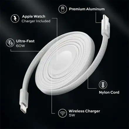 KeySmart Statik MagStack DUO, nabijačka pre Apple Watch + USB-C kábel, - biela (1,5m)