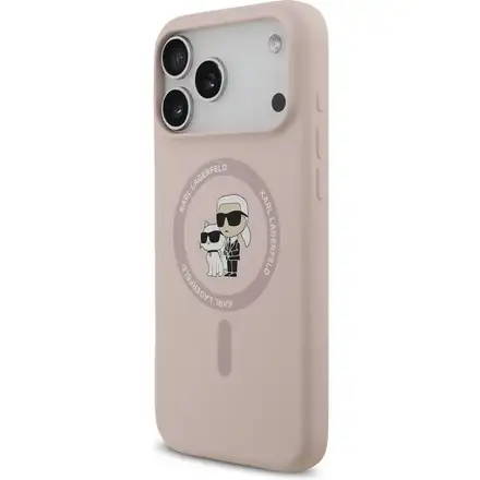 Karl Lagerfeld Liquid Silicone Karl and Choupette MagSafe kryt iPhone 17 Pro ružový