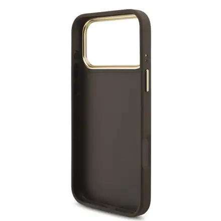 Guess PU Leather 4G Metal Logo Gold Frame kryt iPhone 18 Pro Max hnedý