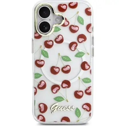 Guess IML Glitter Cherry MagSafe kryt iPhone 17 biely