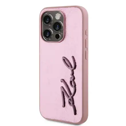 Karl Lagerfeld Wrinkled PU Signature Logo kryt iPhone 15 Pro Max ružový