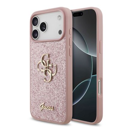 Guess PU Fixed Glitter 4G Metal Logo kryt iPhone 18 Pro Max ružový