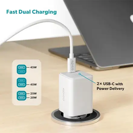 iStores by Epico Ultraboost GaN 45W sieťový adaptér EA45 s 1,2 m USB-C na USB-C kablom - biela