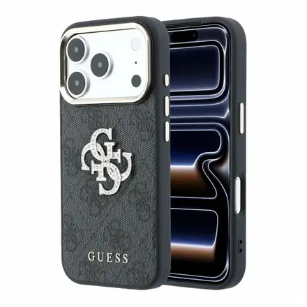 Guess PU 4G Strass Metal Logo kryt iPhone 18 Pro Max čierny