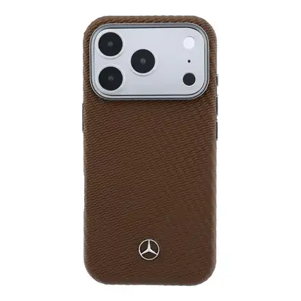 Mercedes PU Leather Wood Semi Wrap MagSafe Kryt pre iPhone 17 Pro Max hnedý