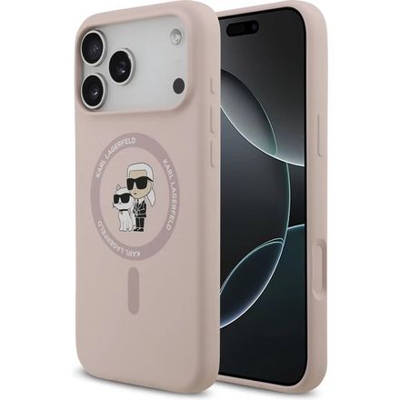 Karl Lagerfeld Liquid Silicone Karl and Choupette MagSafe kryt iPhone 17 Pro ružový