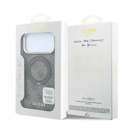 Guess PU 4G Ring Stand MagSafe kryt iPhone 18 Pro Max hnedý