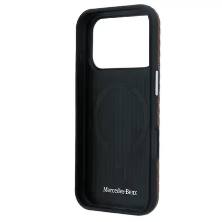 Mercedes PU Leather Wood Semi Wrap MagSafe Kryt pre iPhone 17 Pro hnedý