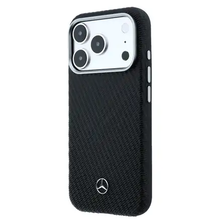 Mercedes PU Leather Wood Semi Wrap MagSafe Kryt pre iPhone 17 Pro čierny