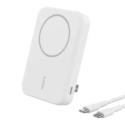 Belkin Boost Charge Pro Magnetic Power Bank with Qi2 8K + Stand - White