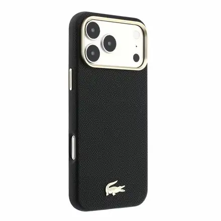 Lacoste PU Leather Champs Elysees Gold Logo MagSafe kryt iPhone 18 Pro Max čierny