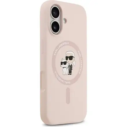 Karl Lagerfeld Liquid Silicone Karl and Choupette MagSafe kryt iPhone 17 ružový