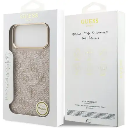 Guess PU Leather 4G Strass Triangle Logo Gold Frame MagSafe kryt iPhone 17 Pro Max ružový