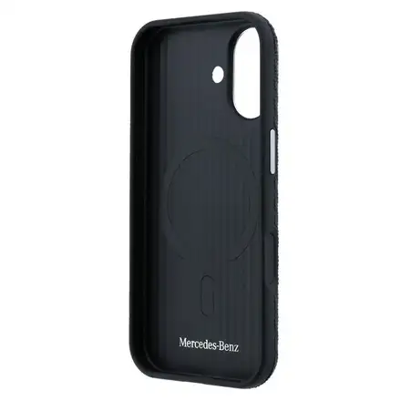 Mercedes PU Leather Wood Semi Wrap MagSafe Kryt pre iPhone 17 čierny