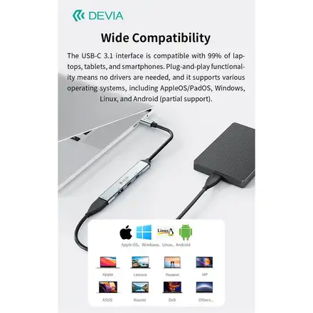 Devia USB-C Hub Lite 4 in 1 EC707 - Deep Gray