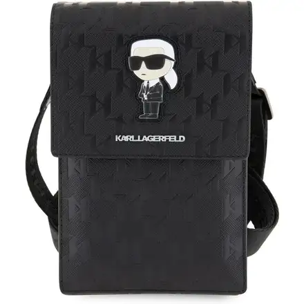 Karl Lagerfeld Saffiano Monogram Ikonik NFT Taška na Telefón čierna