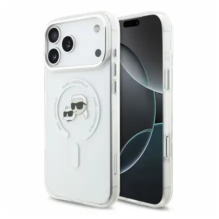 Karl Lagerfeld IML K&CH Heads Metal Frame MagSafe kryt iPhone 18 Pro Max biely