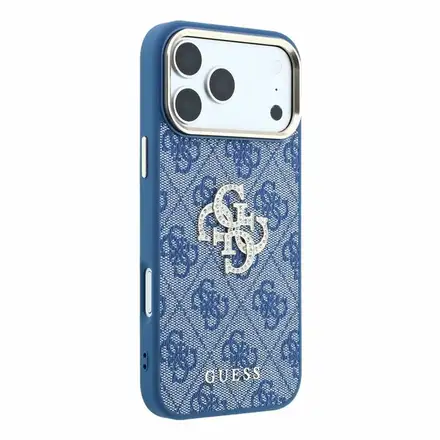 Guess PU 4G Strass Metal Logo kryt iPhone 18 Pro Max modrý