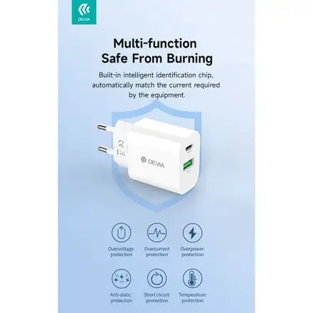 Devia sieťová nabíjačka Smart Series PD& QC 20W V2 - White