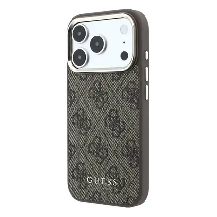 Guess PU Leather 4G Gold Frame MagSafe kryt iPhone 18 Pro hnedý