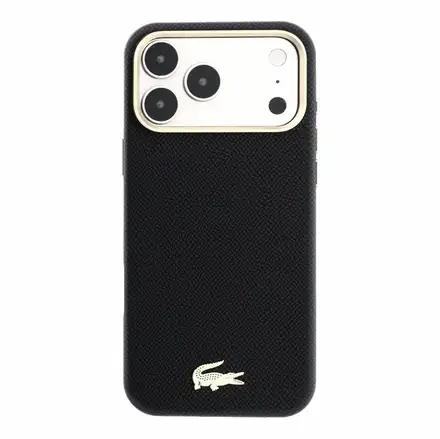 Lacoste PU Leather Champs Elysees Gold Logo MagSafe kryt iPhone 18 Pro čierny