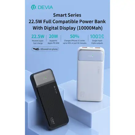 Devia powerbank Smart Series with Digital Display PD 20W 10000 mAh - Black