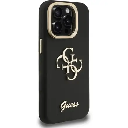 Guess PU Grained 4G Logo Stand Camera Frame kryt iPhone 15 Pro čierny
