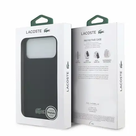Lacoste PVC Iconic Petit Pique Metal Logo MagSafe kryt iPhone 18 Pro Max čierny
