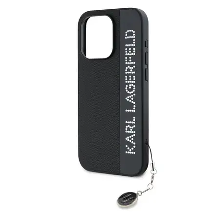 Karl Lagerfeld PU Saffiano Rhinestone Charm kryt iPhone 15 Pro Max čierna