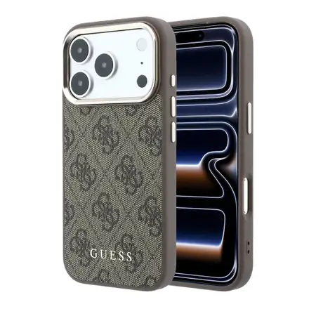 Guess PU Leather 4G Gold Frame MagSafe kryt iPhone 18 Pro Max hnedý