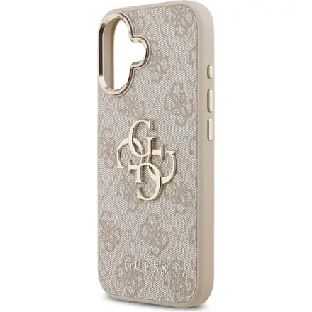 Guess PU Leather 4G Metal Logo Gold Frame kryt iPhone 17 ružový