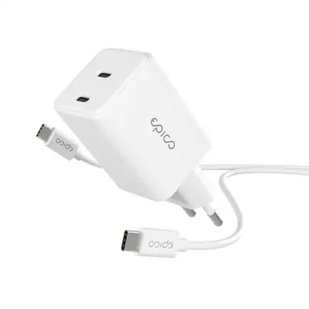 iStores by Epico Ultraboost GaN 45W sieťový adaptér EA45 s 1,2 m USB-C na USB-C kablom - biela