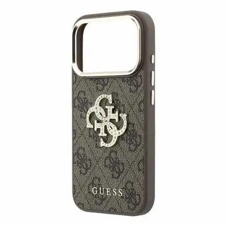 Guess PU 4G Strass Metal Logo kryt iPhone 18 Pro Max hnedý