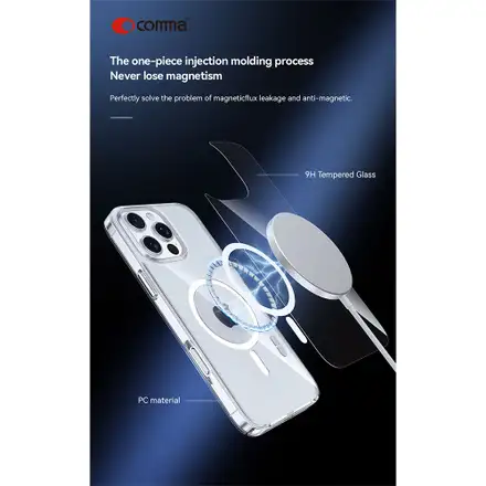 Comma kryt Glass Series Magnetic Case pre iPhone 16 Pro Max - Clear