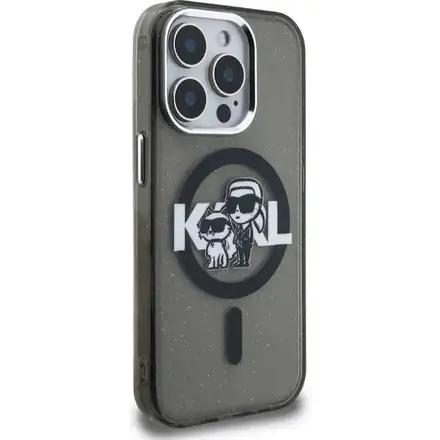 Karl Lagerfeld IML Glitter Karl and Choupette Sketch MagSafe kryt iPhone 15 Pro Max čierny