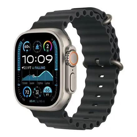 Apple Watch 49mm Black Ocean Band - Natural Titanium Finish