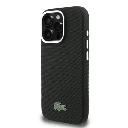 Lacoste PVC Iconic Petit Pique Metal Logo MagSafe kryt iPhone 16 Pro Max čierny